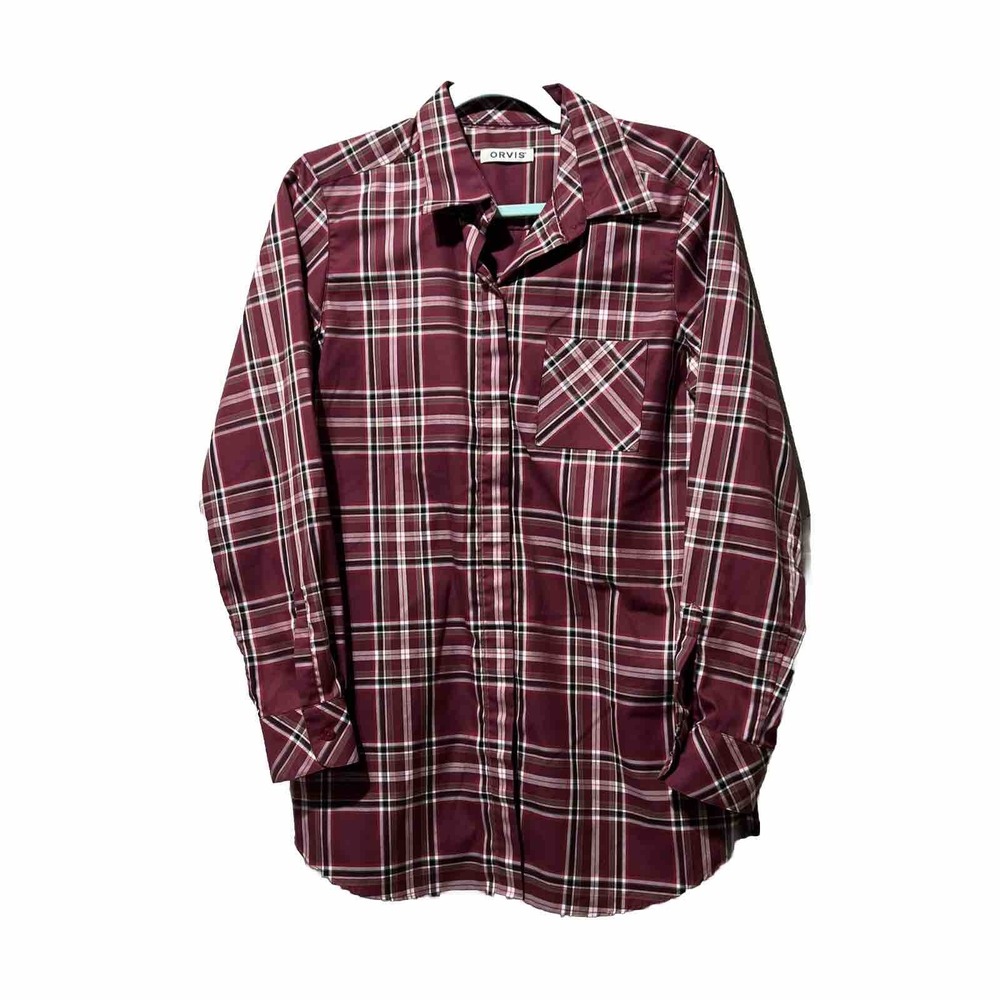 ORVIS Button Up Shirt Women's 10 Red Plaid Cotton Dress Shirt Casual Career